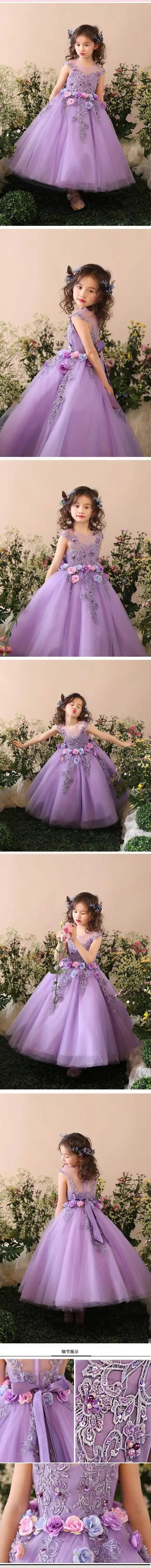 Crianças lavanda desempenho outfits crianças vestido de festa traje meninas princesa roxo roupas aniversário elegante ponkata piano