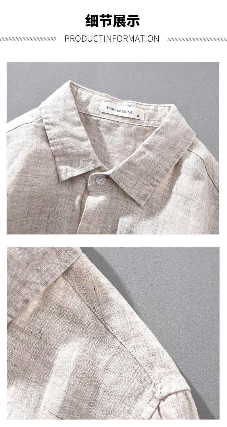 Camisa de linho respirável masculina, Top manga comprida, encaixe solto, Roupa extragrande, coreano sazonal