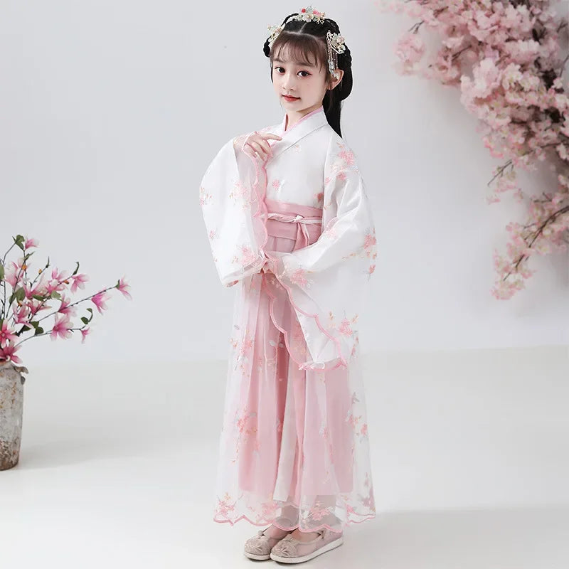Traje de festa de verão vestidos da menina do vintage crianças roupas vestido casual bebê chinês hanfu cosplay crianças princesa meninas vestido