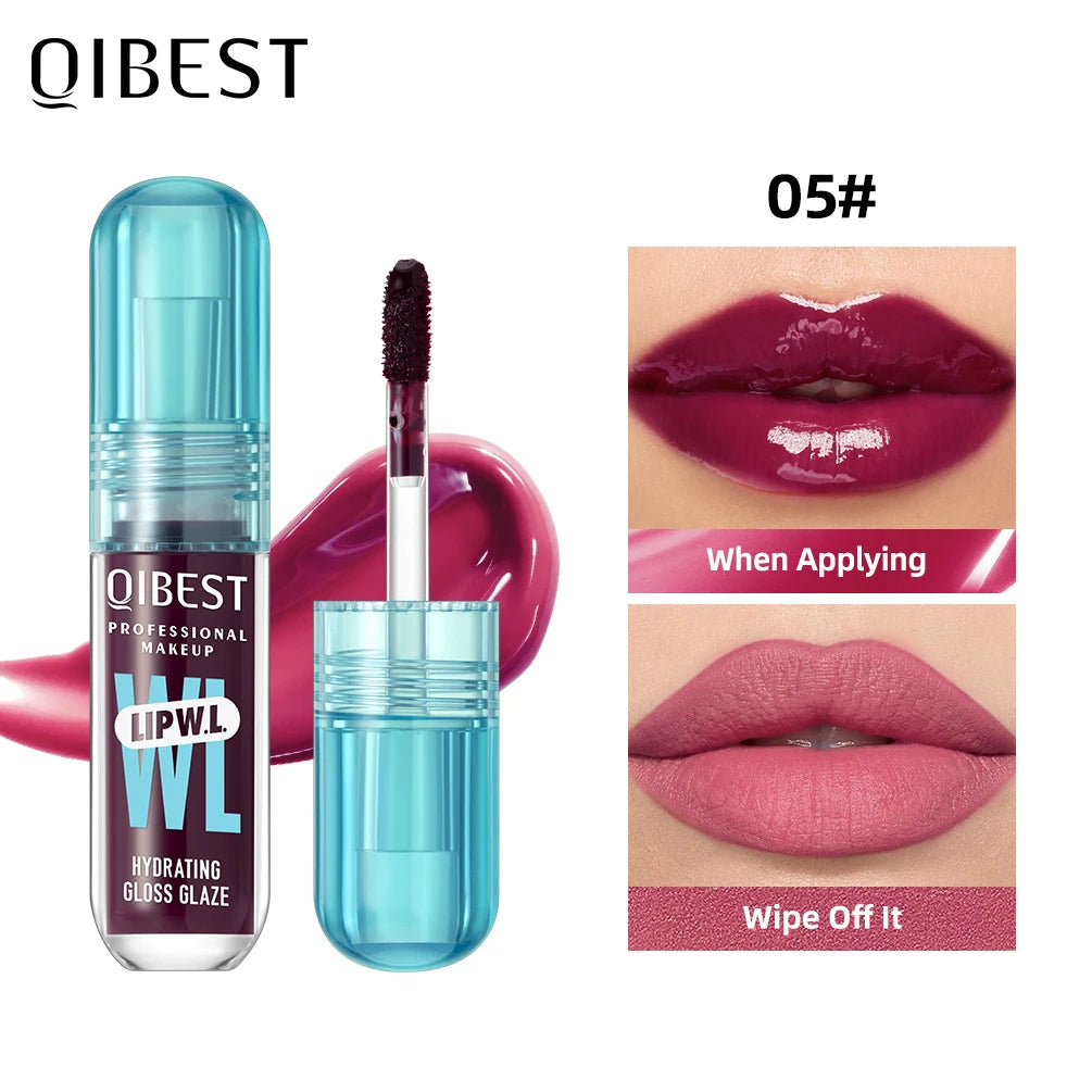 Brilho Labial Cristal QIBEST, Glaze Labial Hidratante de Longa Duração, Gloss Hidratante para Lábios