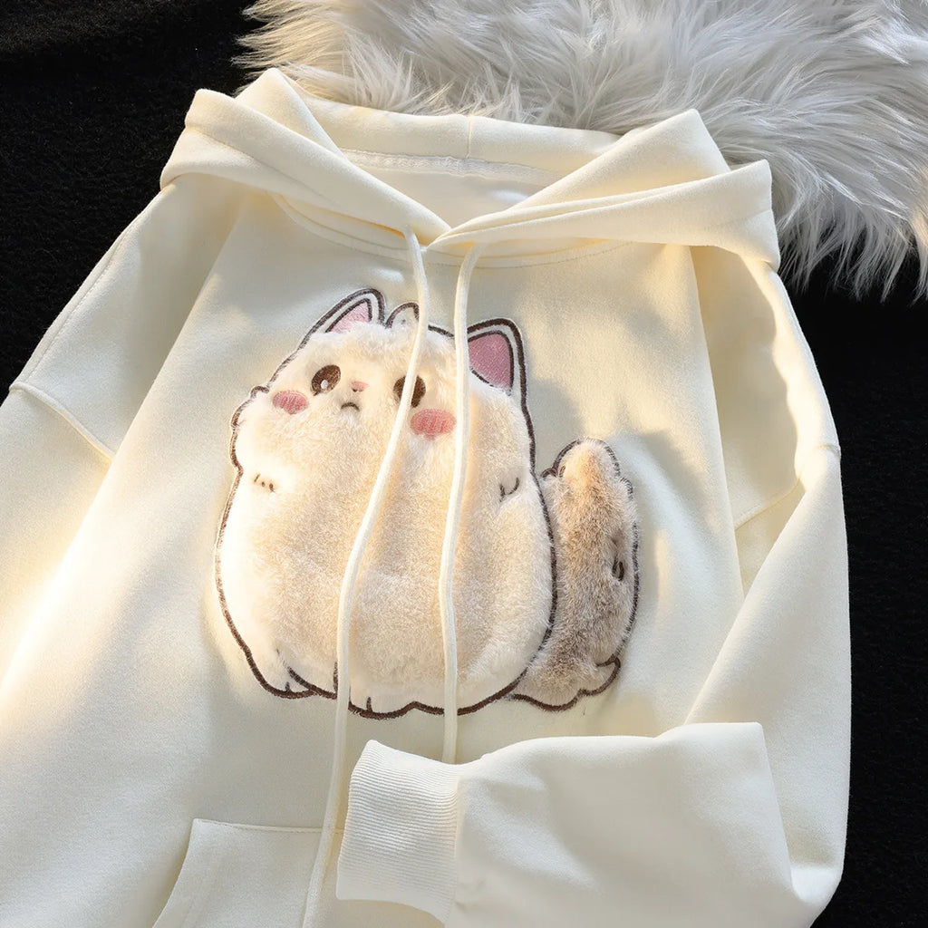 2025 primavera outono feminino casais roupas dos desenhos animados bordado adorável 3d gato impressão pulôver hoodies moletom feminino casaco com capuz