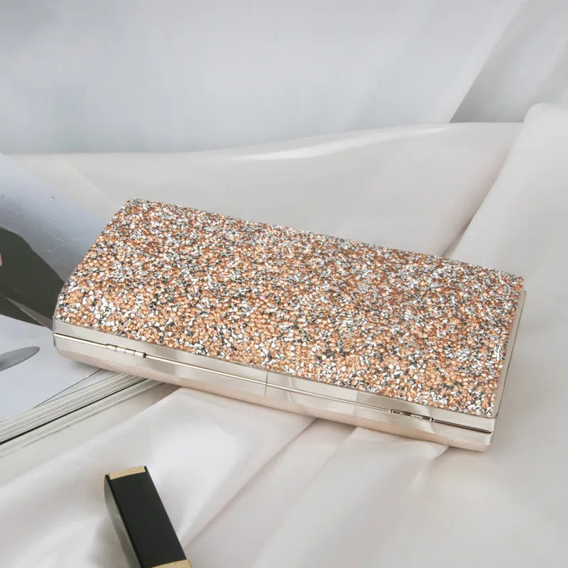 Lantejoula cristal dia embreagem para senhoras, bolsa de noite feminina, bolsa de casamento, banquete de festa, preto ouro prata, novo