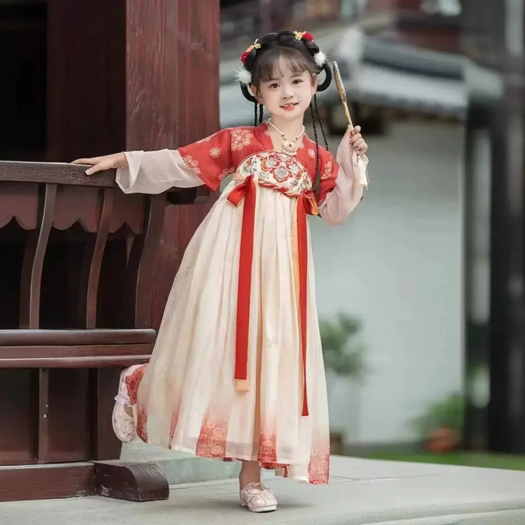 Traje de festa de verão vestidos da menina do vintage crianças roupas vestido casual bebê chinês hanfu cosplay crianças princesa meninas vestido