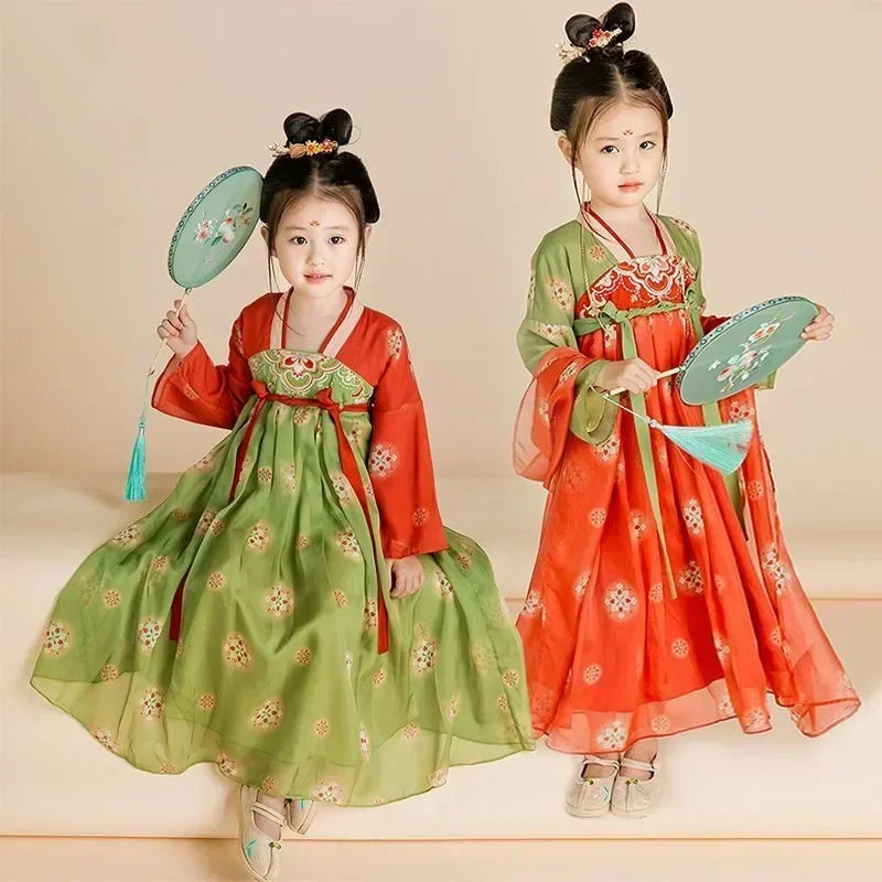 Traje de festa de verão vestidos da menina do vintage crianças roupas vestido casual bebê chinês hanfu cosplay crianças princesa meninas vestido