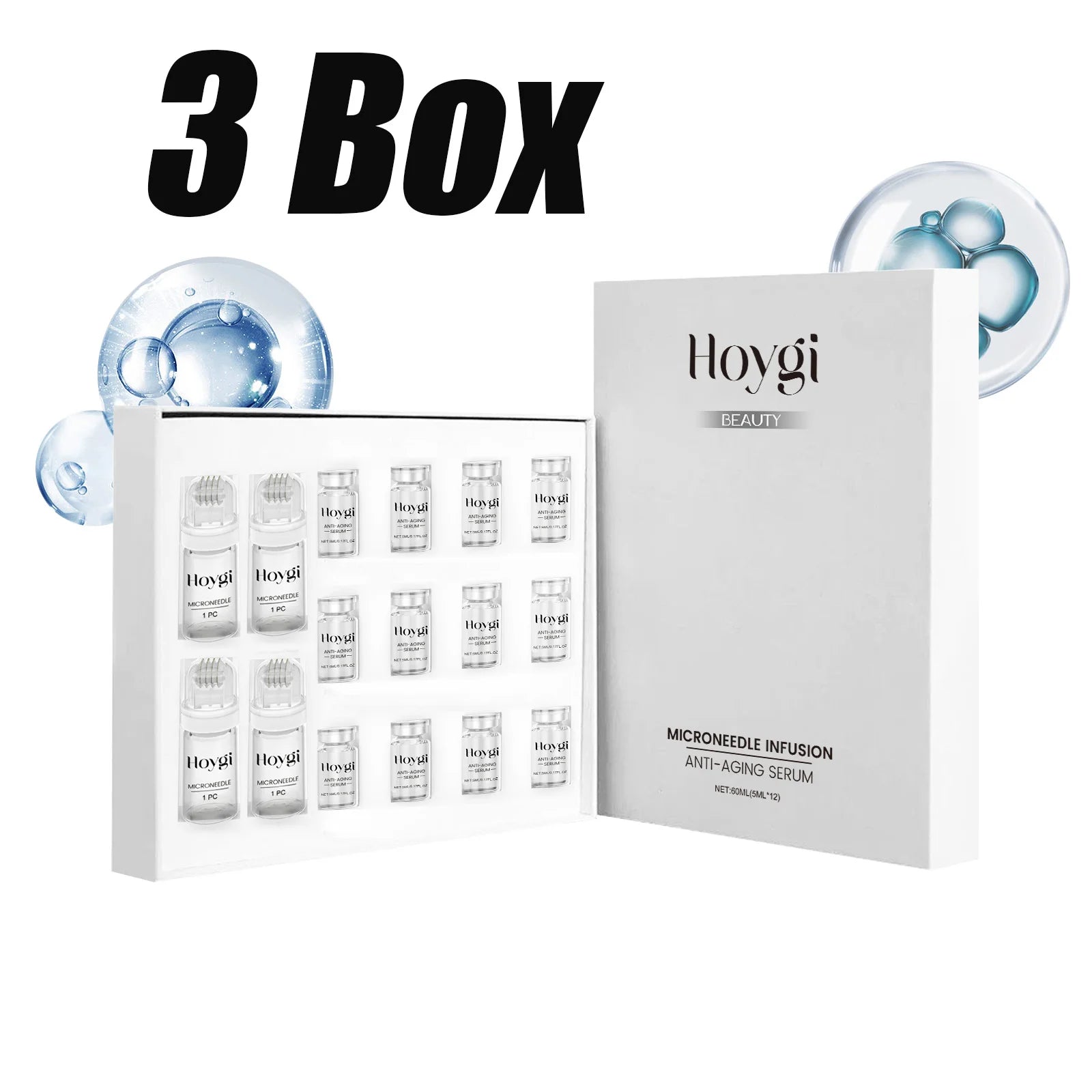 Conjunto de Sérum Facial Firmador com Rolo de Microagulhas, Essência Facial Anti-Envelhecimento, Hidratante, Suavizante e Embelezadora da Pele