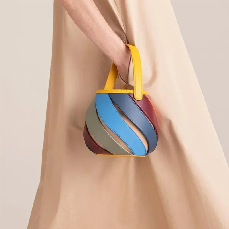 Bolsa feminina retrô de balde geométrico, elegante bolsa versátil de textura feminina, estilista de luxo, 2023