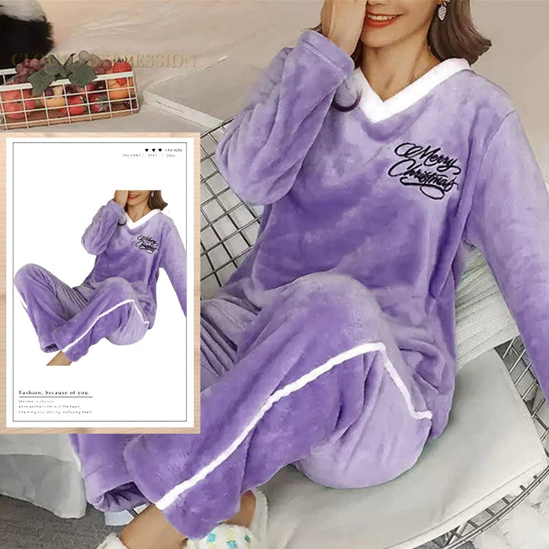 Outono inverno flanela conjuntos de pijamas femininos moda xadrez impresso teddy pijamas veludo homewear kawaii meninas pijamas mujer pijama