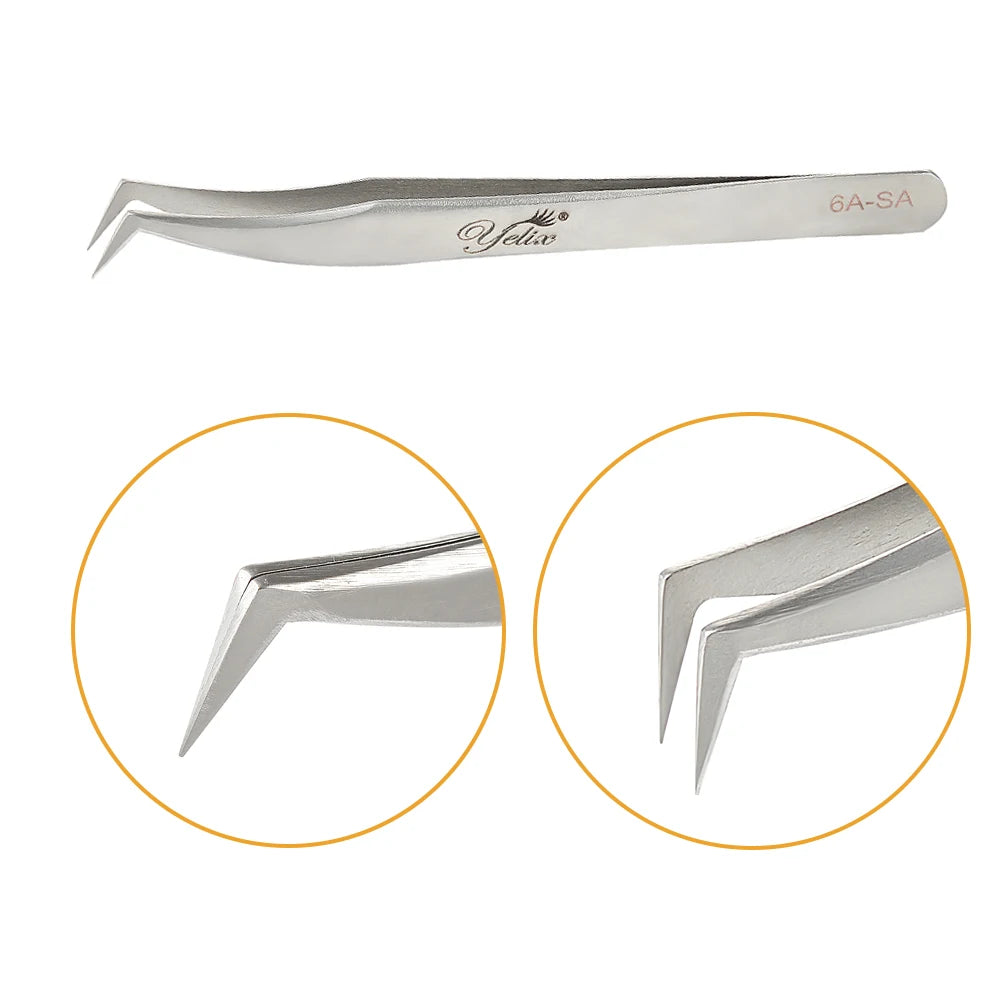 Yelix-pinça profissional de pestanas, aço inoxidável, clássico, volume dourado, para extensões de pestanas