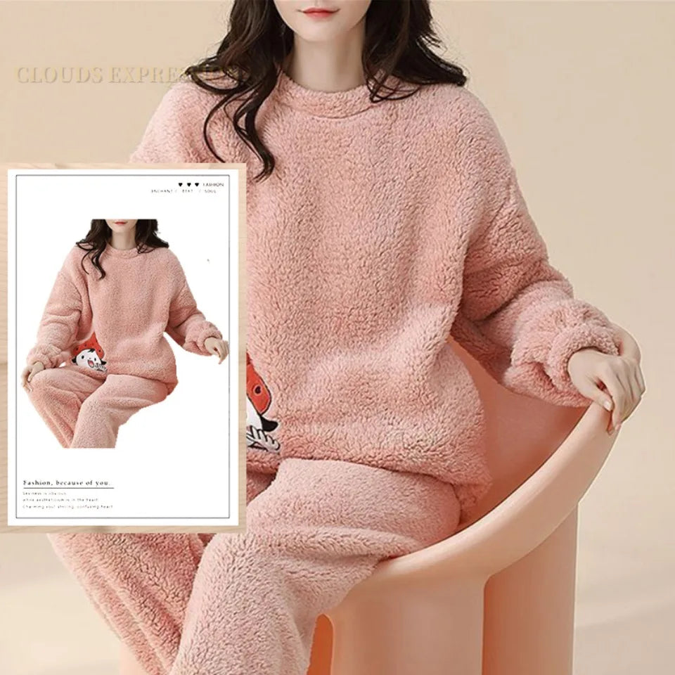 Outono inverno flanela conjuntos de pijamas femininos moda xadrez impresso teddy pijamas veludo homewear kawaii meninas pijamas mujer pijama