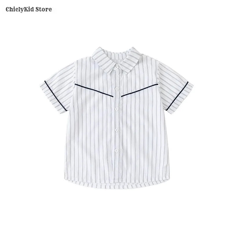 Meninas coreano japonês preppy listrado blusa saias meninos camisas shorts crianças conjuntos de roupas verão estudantes uniformes escolares