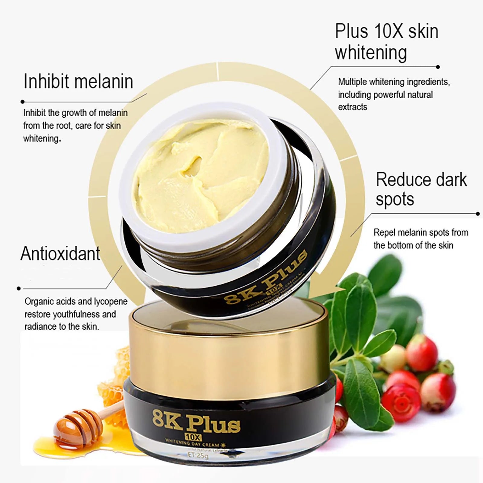 Creme facial clareador AILKE, reduz manchas escuras, rugas, melanina, mesmo tom de pele, com colágeno, glutationa, para todos os tipos de pele