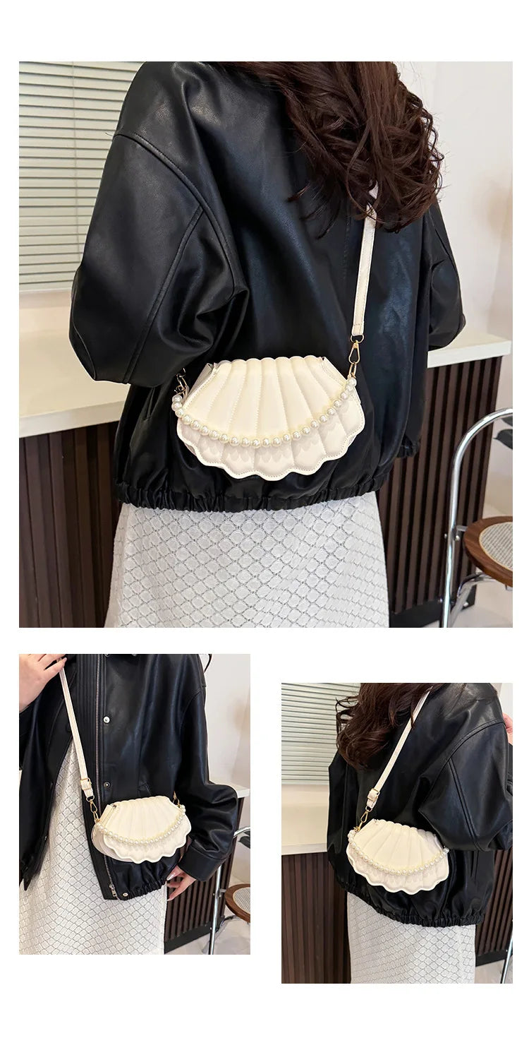 Francês pérola corrente bolsa feminina concha moda bolsa de ombro couro do plutônio bolsa embreagem novidade sólido chique hobo saco pequena mochila