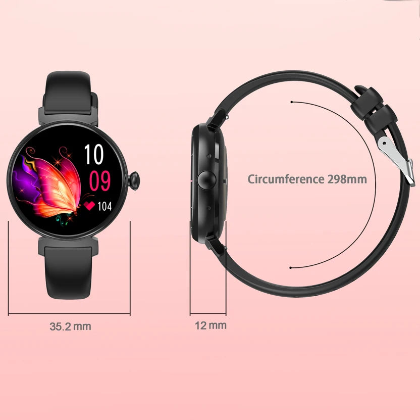 Amoled tela hd azul dente chamada smartwatch feminino relógios inteligentes à prova dwaterproof água esportes monitor de saúde freqüência cardíaca notificação mensagem