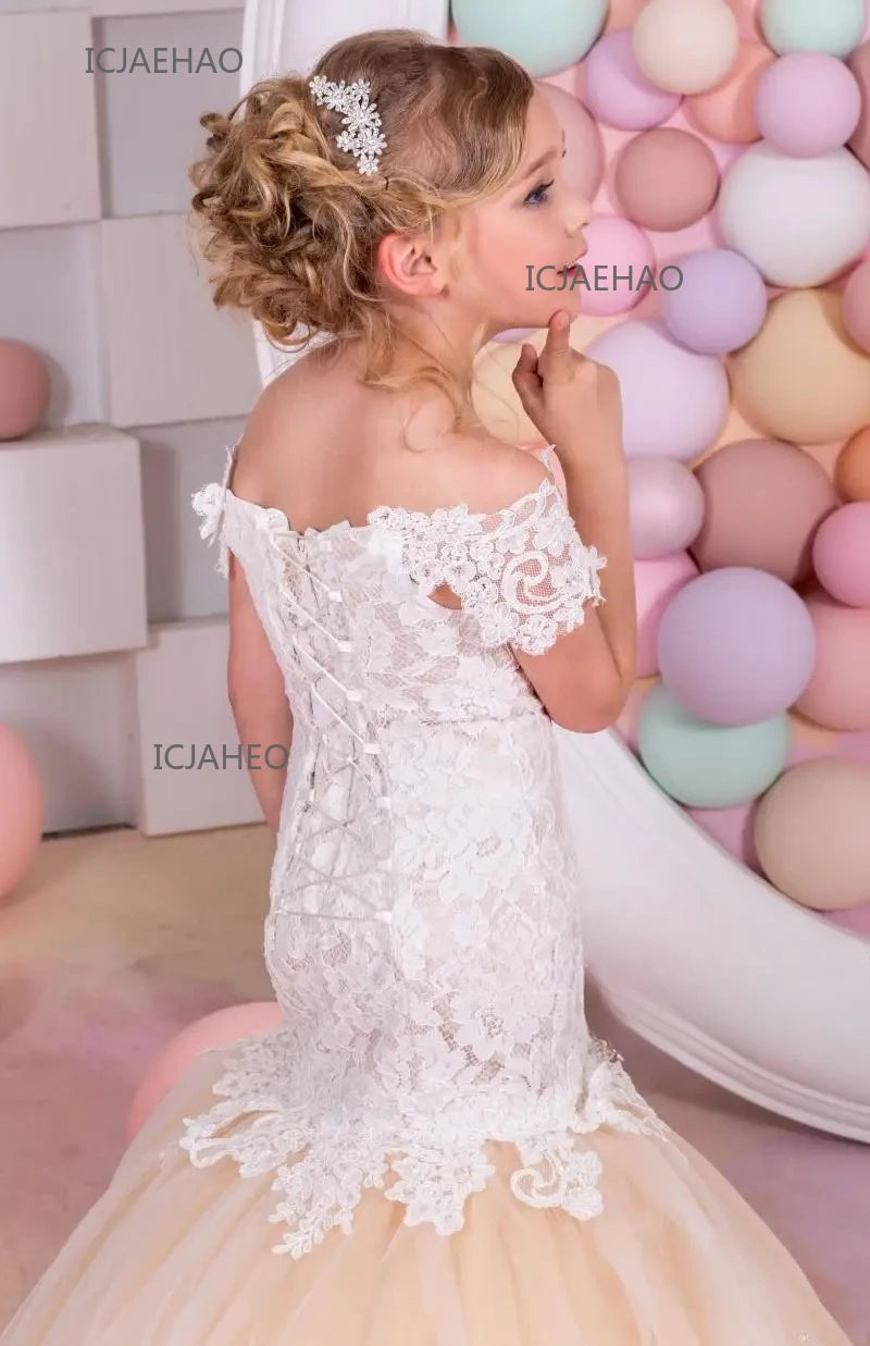 Bebê flor menina vestido crianças rendas longo noite crianças vestidos para casamento bridesmade baile de formatura sereia vestido festa formal vestidos de baile