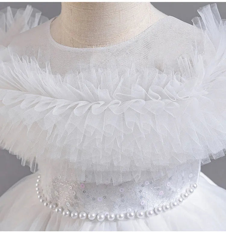 Moda cor sólida menina vestido de noite renda malha sem mangas vestido de festa para crianças menina verão crianças meninas vestido de festa 3-12years