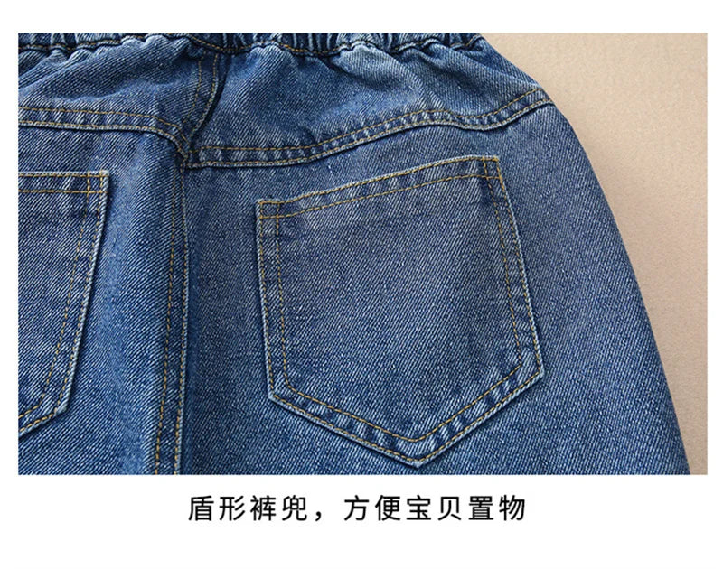 Jeans casuais soltos para meninas, calças longas retas para a escola, perna larga, para crianças de 5 a 14 anos, outono