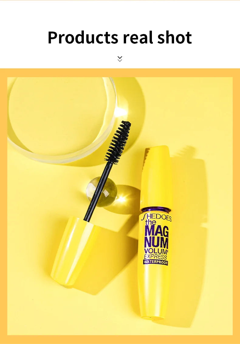 SHEDOES Rímel amarelo à prova d'água, alongamento, ondulação, volumizador, natural, de longa duração, à prova de manchas, cosméticos de maquiagem para os olhos