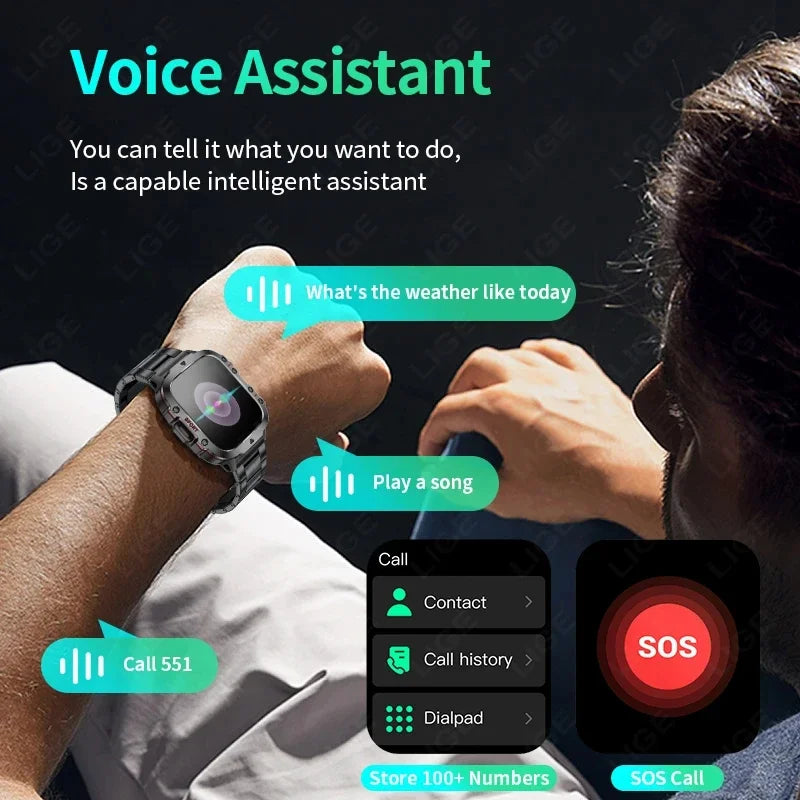 Relógio inteligente militar robusto à prova d'água para homens, relógios ao ar livre, chamada Bluetooth, Android IOS, LIP68, 2.01 "Al Voice, 2026