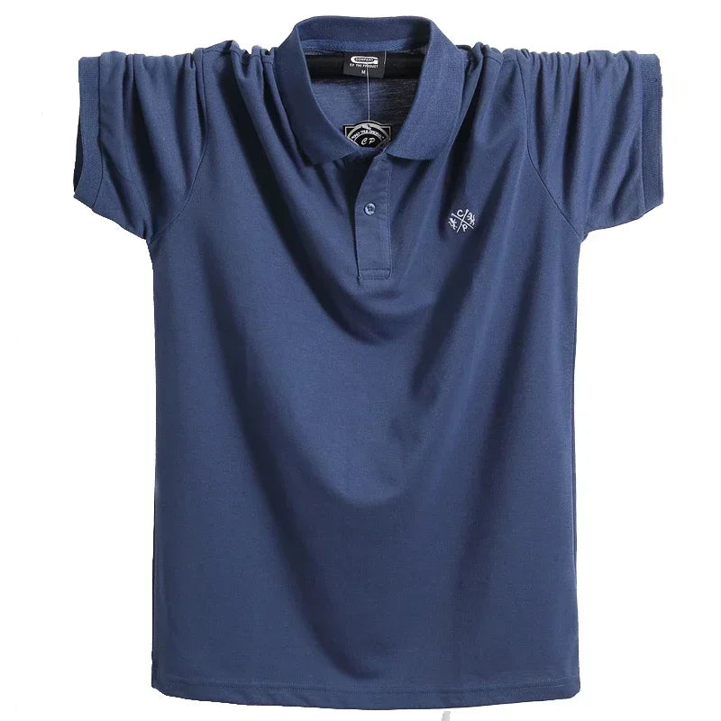 Camisa polo masculina de verão, roupas de marca de algodão puro, camisa polo masculina casual de negócios, manga curta, respirável, camisa polo macia 5xl