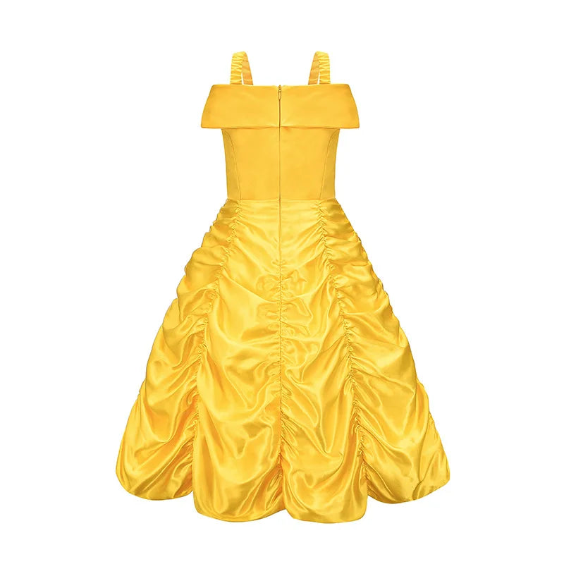 Belle traje menina princesa vestido amarelo halloween bela e a fera trajes meninas festa de aniversário crianças roupas vestido