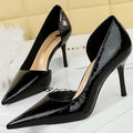 Estilo ocidental festa sapatos femininos 8cm salto alto fino raso apontou toe lado oco serpentina retro senhoras elegantes bombas marrom