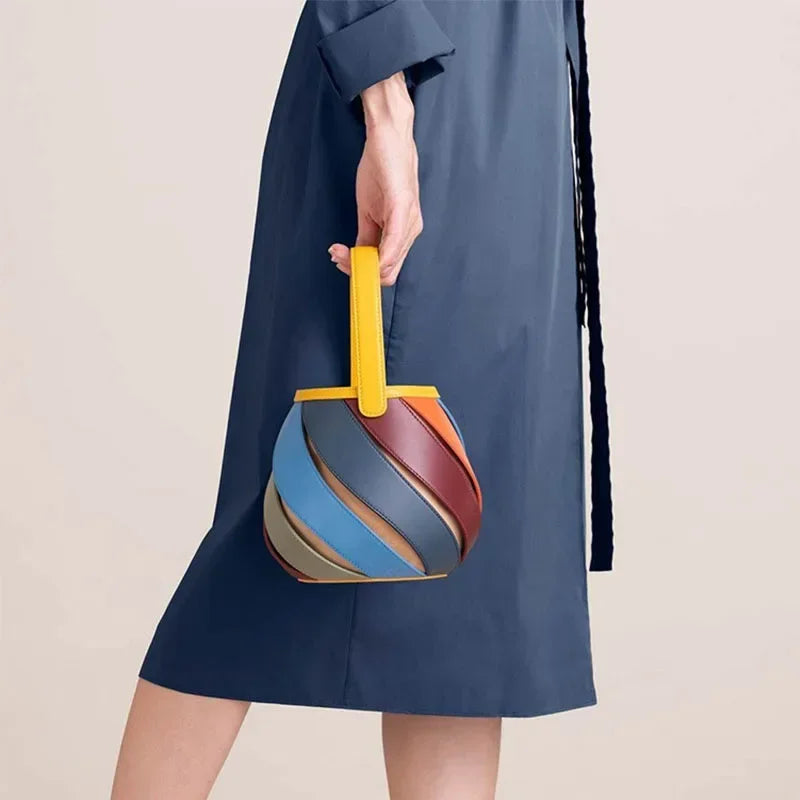 Bolsa feminina retrô de balde geométrico, elegante bolsa versátil de textura feminina, estilista de luxo, 2023