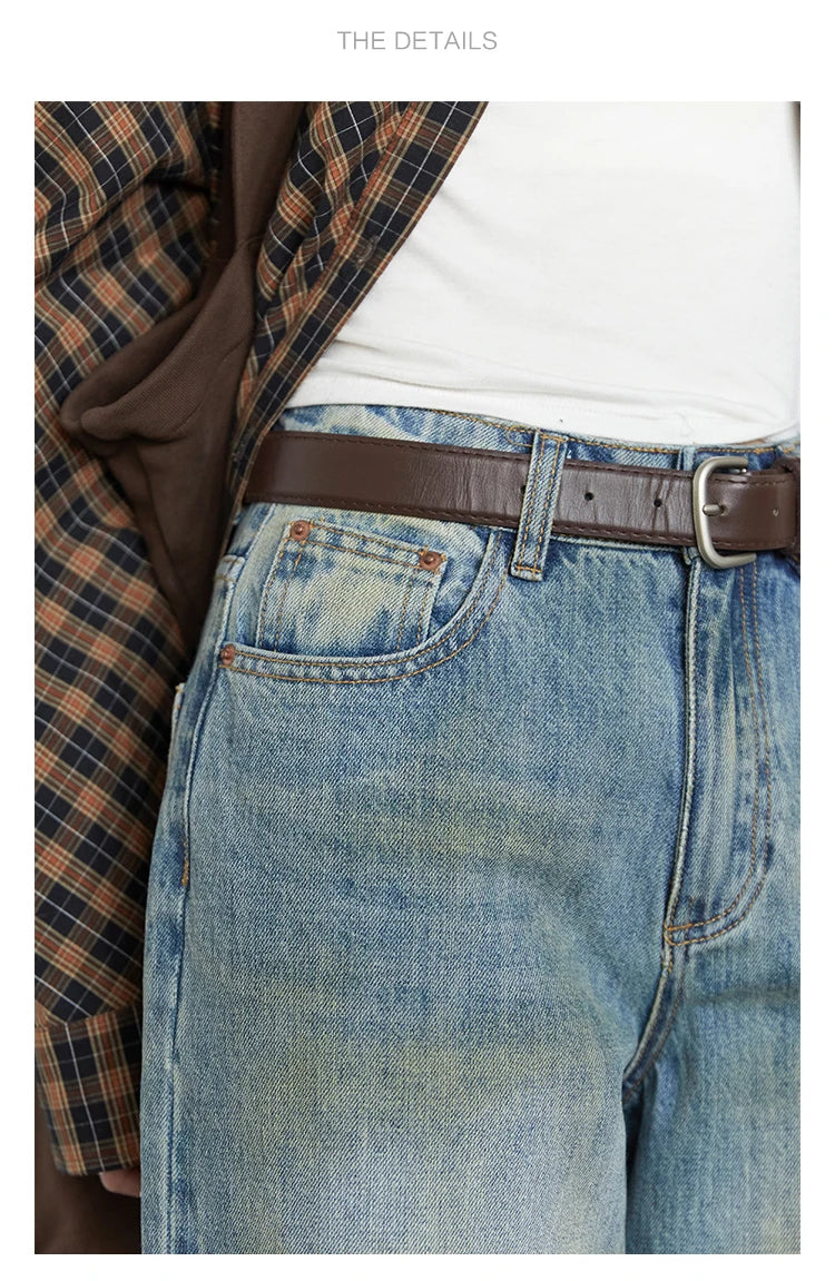 Chic ven retro calças de brim femininas soltas casuais nova cintura alta pernas largas denim calças femininas primavera outono 2025