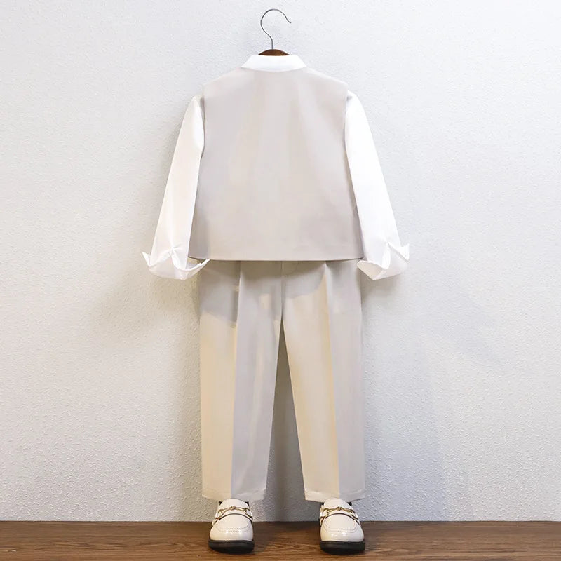 Cavalheiro crianças verão respirável vestido de casamento escola meninos colete camisa calças gravata borboleta fotografia terno crianças traje aniversário