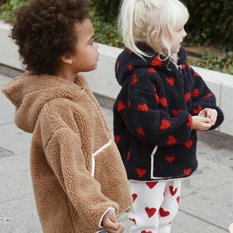 2024 inverno ks crianças algodão lã de cordeiro quente outerwear roupas meninas impressão casacos do bebê meninos mais jaquetas de lã crianças roupas