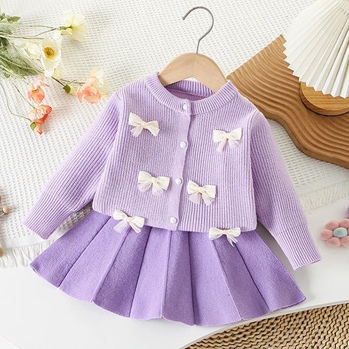 2025 novo outono 0-5yrs bebê meninas conjunto de roupas manga comprida malha cardigan casaco + saia curta crianças roupas de malha terno