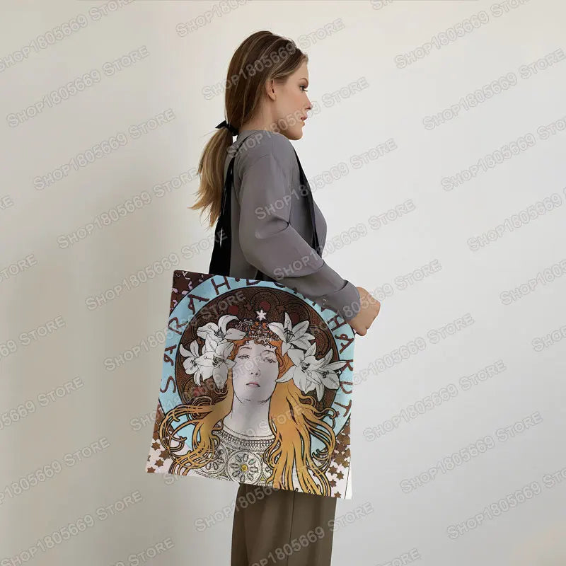 Alphonse Beauty Print Bolsa para Mulheres, Sacos De Compras De Armazenamento Reutilizável, Totes Casuais, Pintura A Óleo, Elegante Senhoras Tote