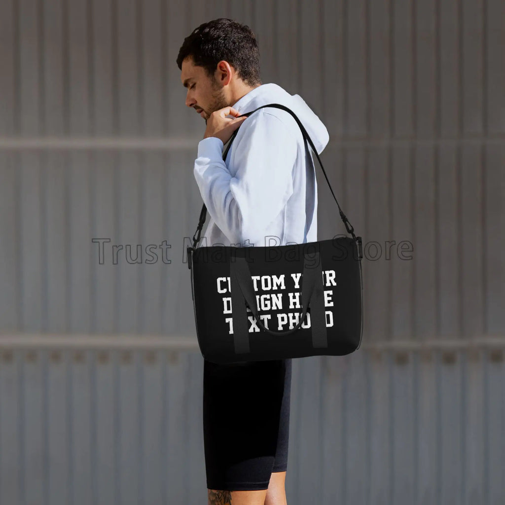 Personalize seu design texto foto impressão duffle sacos personalizado durável fim de semana durante a noite saco para mulheres homens saco de bagagem de viagem
