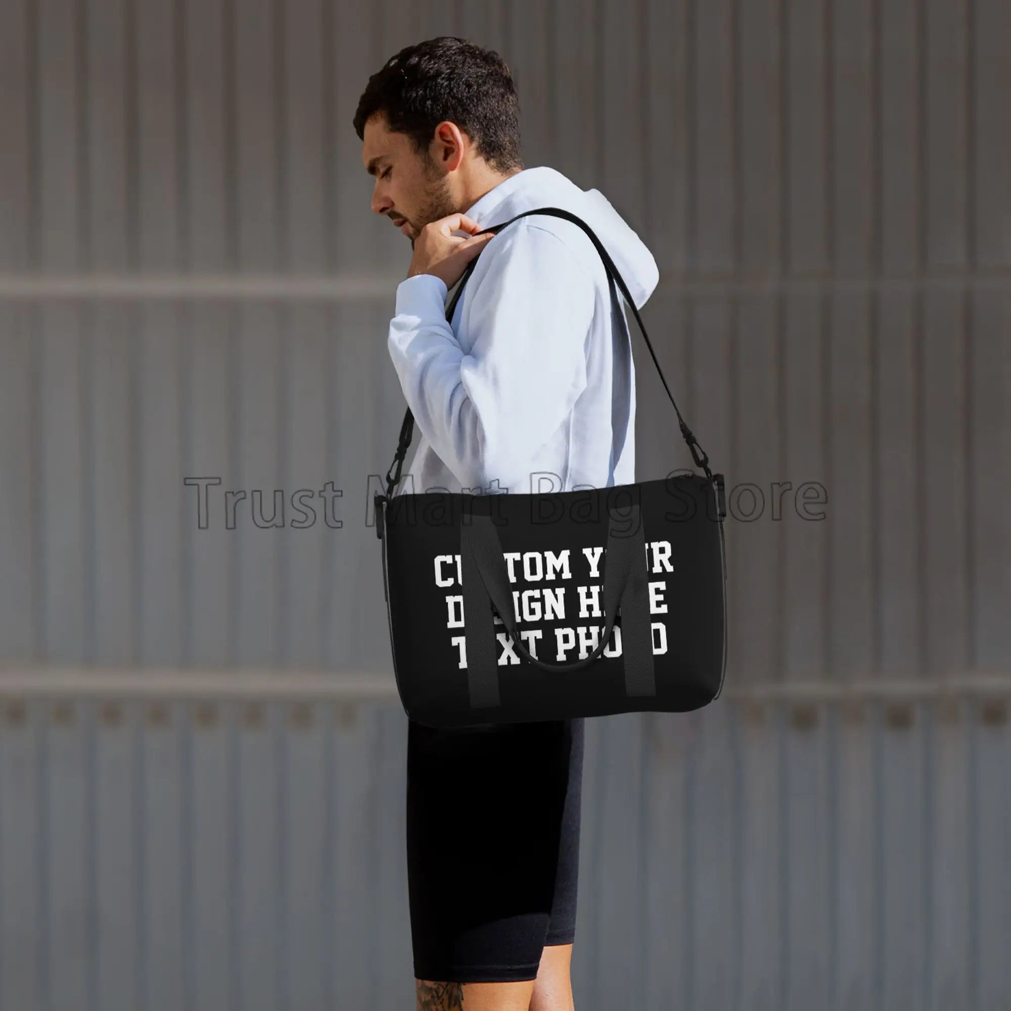Personalize seu design texto foto impressão duffle sacos personalizado durável fim de semana durante a noite saco para mulheres homens saco de bagagem de viagem