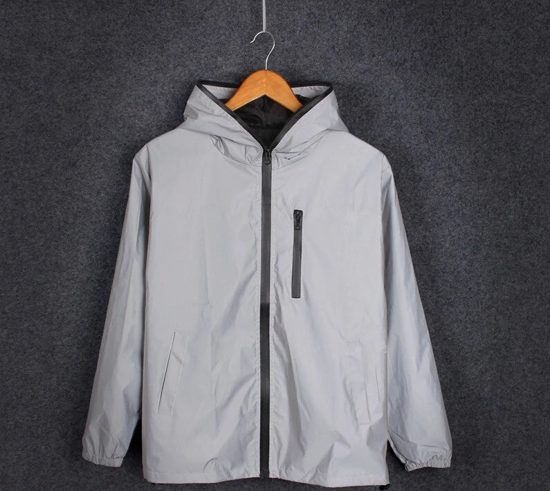Jaqueta reflexiva completa masculina casual feminino blusão hip hop casaco com capuz à prova dwaterproof água impresso streetwear noite jaquetas brilhantes 5xl