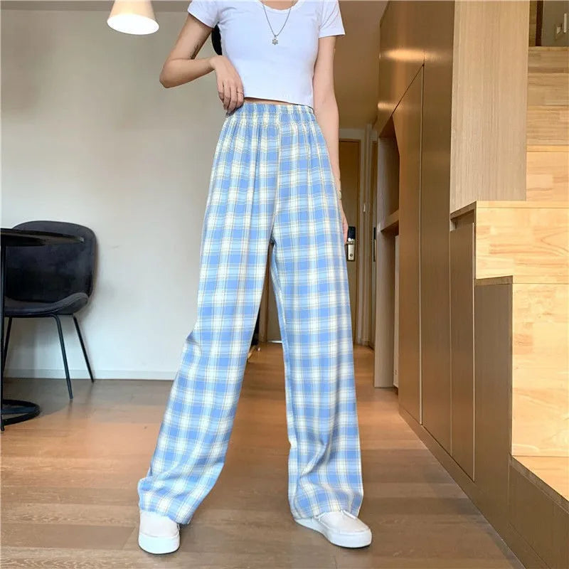 Moda casual verificado vermelho tartan calças de pijama macio e confortável cintura elástica nova feminina xadrez pijamas casa lounge pa