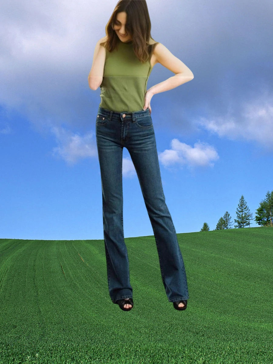 Jeans de cintura média de mulheres, calça casual confortável, elegante, alta qualidade, verão, primavera, verão, 2024