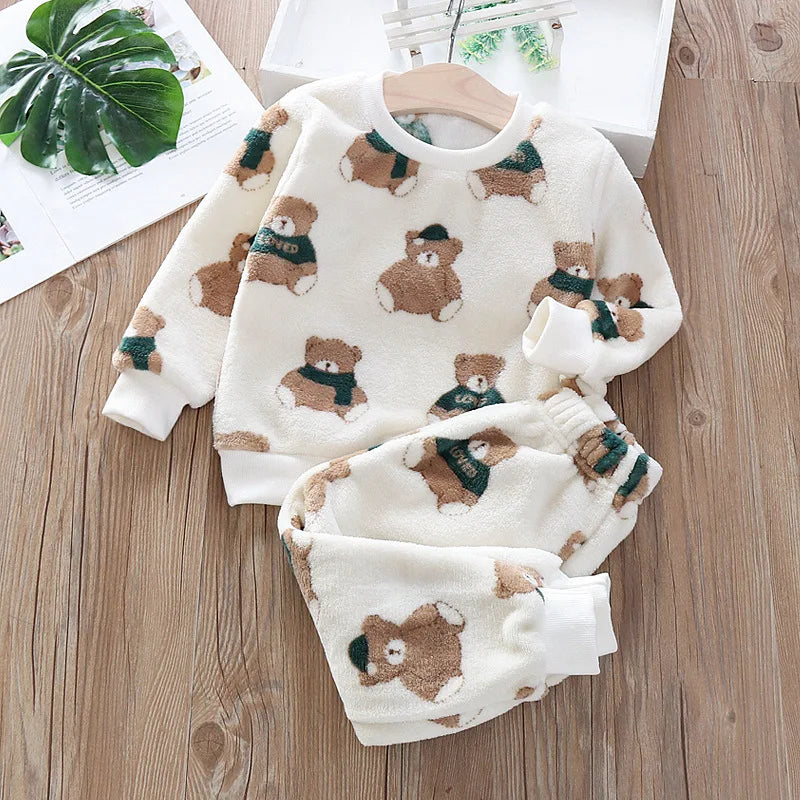 Conjuntos de pijamas super macios de veludo coral para crianças meninos meninas calças de mangas compridas preguiçosos conjuntos de pijamas sólidos