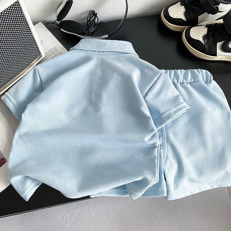 Novo Conjunto de Roupas de Verão para Bebês, Camiseta Polo de Cor Sólida e Shorts para Meninos, 2 Peças/Conjuntos, Roupas Infantis para 1-5 anos