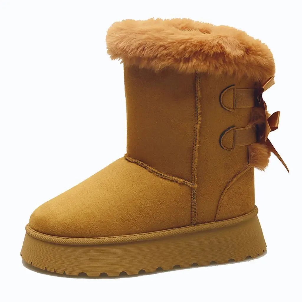 Botas de neve femininas 2024 inverno nova moda sapatos plataforma de pelúcia ao ar livre botas quentes sapatos femininos bota camurca cano longo