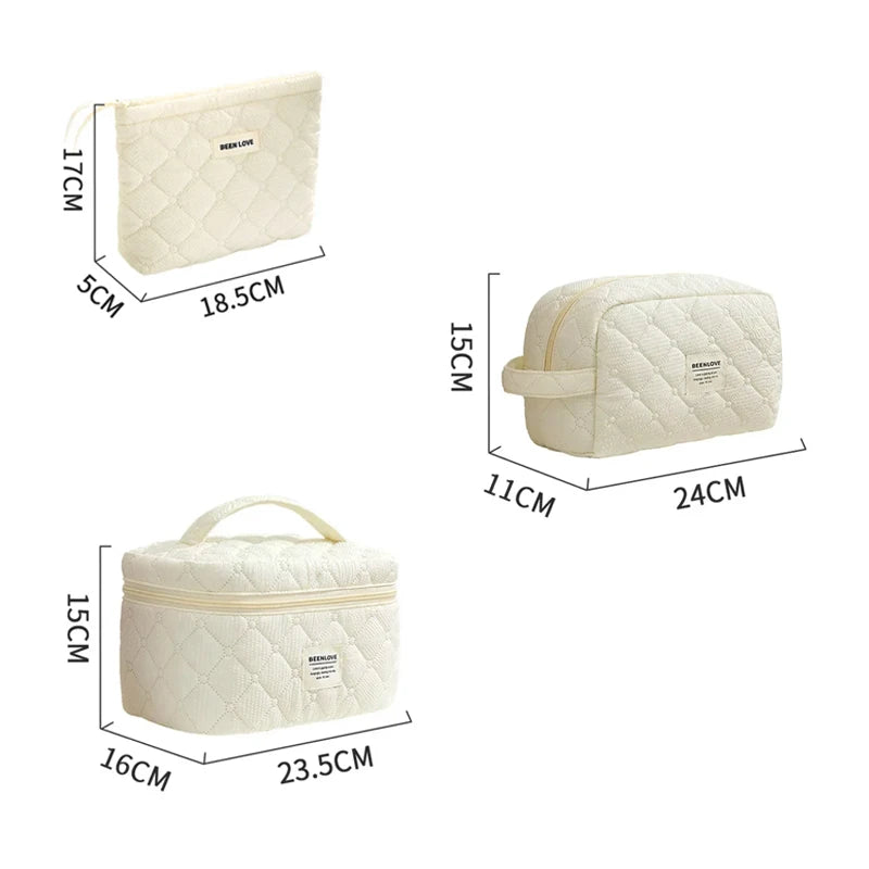 Conjunto de bolsa de maquiagem acolchoada bolsa de maquiagem feminina grande floral sacos de maquiagem bonito algodão bolsa cosmética viagem saco de armazenamento de produtos de higiene pessoal