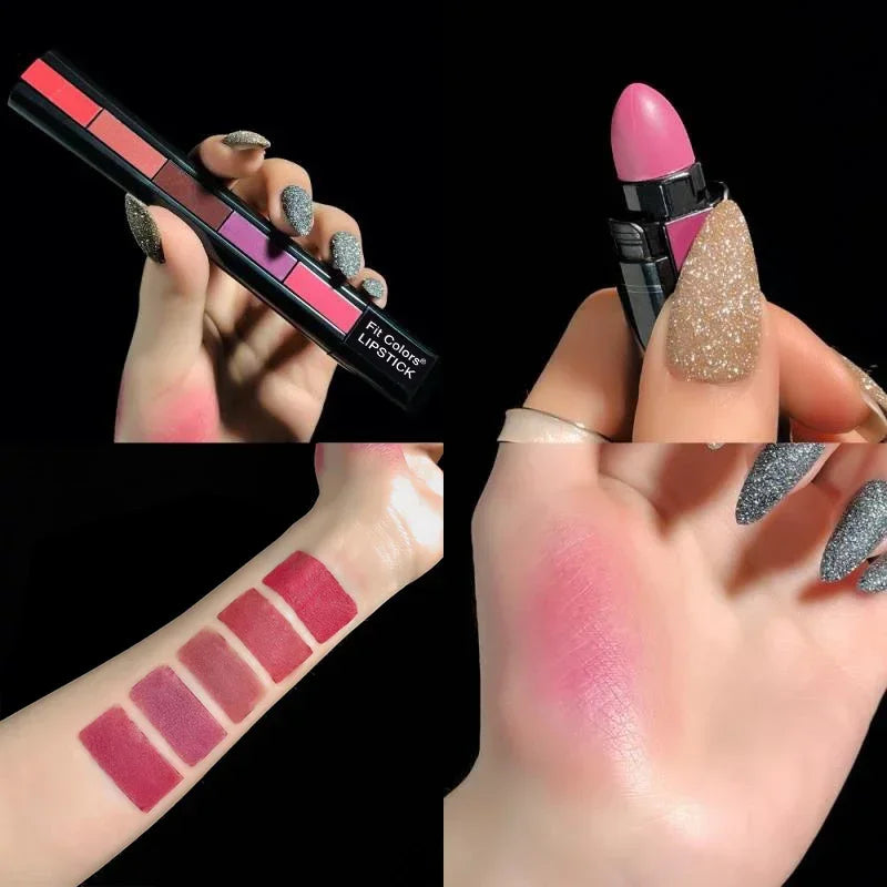 5 em 1 matte kit batom à prova dwaterproof água nude combinação lipgloss de longa duração veludo vermelho mostrar tez sexy batom matiz cosméticos