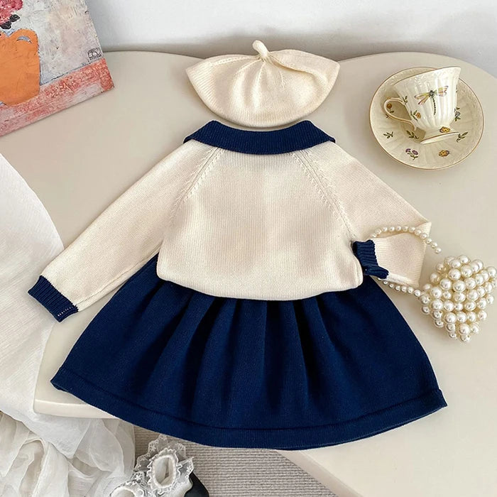 2025 novo outono 0-5yrs bebê meninas conjunto de roupas manga comprida malha cardigan casaco + saia curta crianças roupas de malha terno