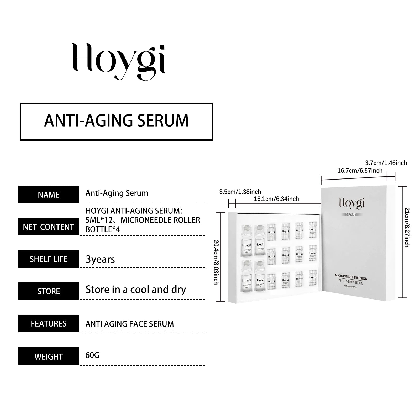 Conjunto de Sérum Facial Firmador com Rolo de Microagulhas, Essência Facial Anti-Envelhecimento, Hidratante, Suavizante e Embelezadora da Pele