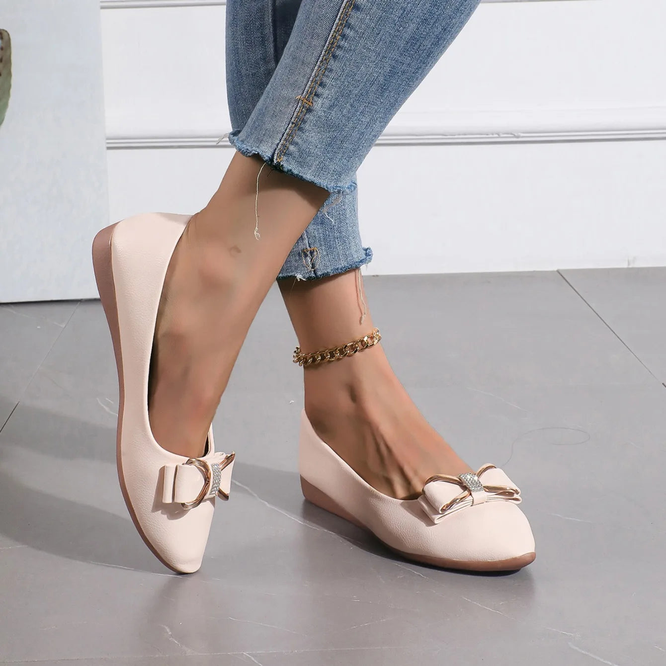 Novas mulheres apartamentos sapatos ballets fivela de metal arco mocassins planos mulheres grandes metros moda mary jane sapatos para mulher zapatos de mujer