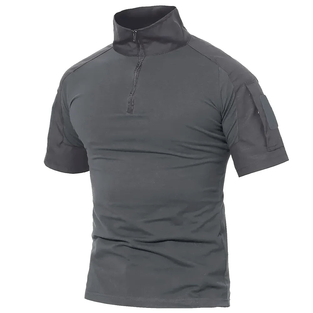 Tacvasen-camiseta de manga curta com bolsos com zíper para homens, roupas de estilo safári, cor sólida, para caminhadas e trabalho, para o verão