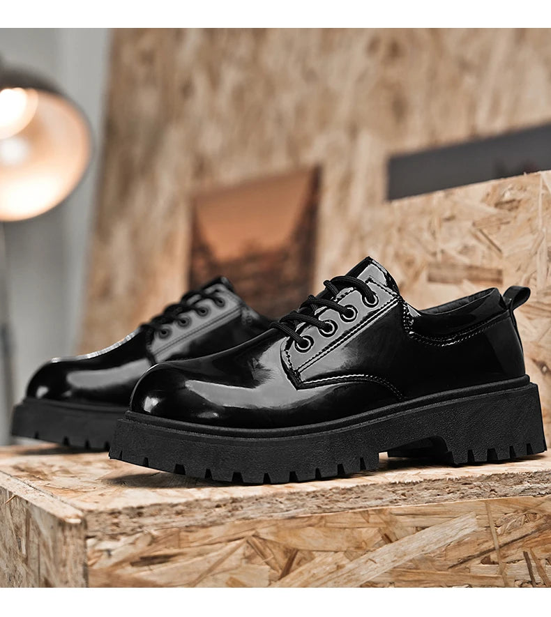 Sapatos de couro casual para casal, sola grossa, antiderrapante, conforto, roupas de trabalho masculinas e femininas, tamanho grande, sapatos com renda, 4ª temporada