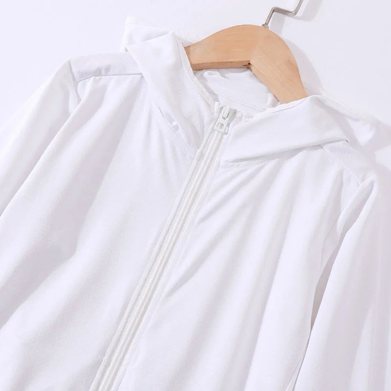 Chegou novo verão Crianças menina menino protetor solar roupas crianças bebê top coat adolescente 110-180 3-18year estudantes jaqueta com chapéu