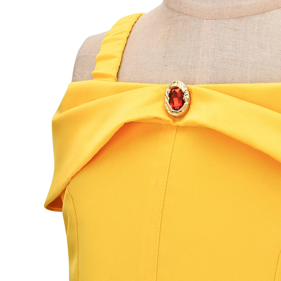 Belle traje menina princesa vestido amarelo halloween bela e a fera trajes meninas festa de aniversário crianças roupas vestido