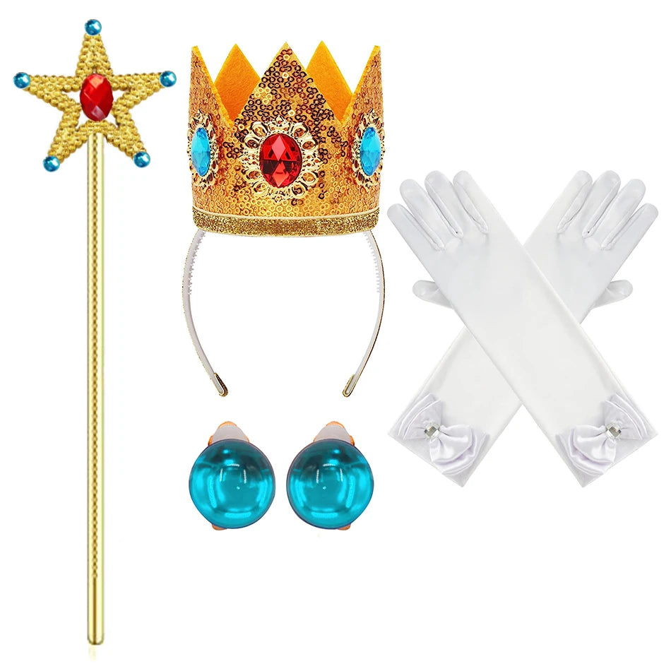 Pêssego rosalina vestido meninas margarida cosplay roupas crianças halloween vestir-se roupas de verão rendas applique princesa traje
