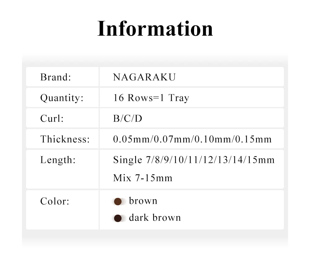 NAGARAKU Cílios Marrom Maquiagem Individual Cílios 16 Linhas Cor Marrom Alta Qualidade Super Macio Natural Mink Sintético